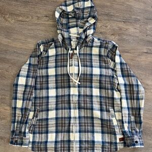 L.L. Bean Blue and Cream Plaid Zip Up Jacket - Sz Large